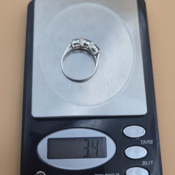 Size 10 Sterling Silver Triangle Light Blue Topaz And Clear CZ Gems Ring A5885 - Picture 9 of 9